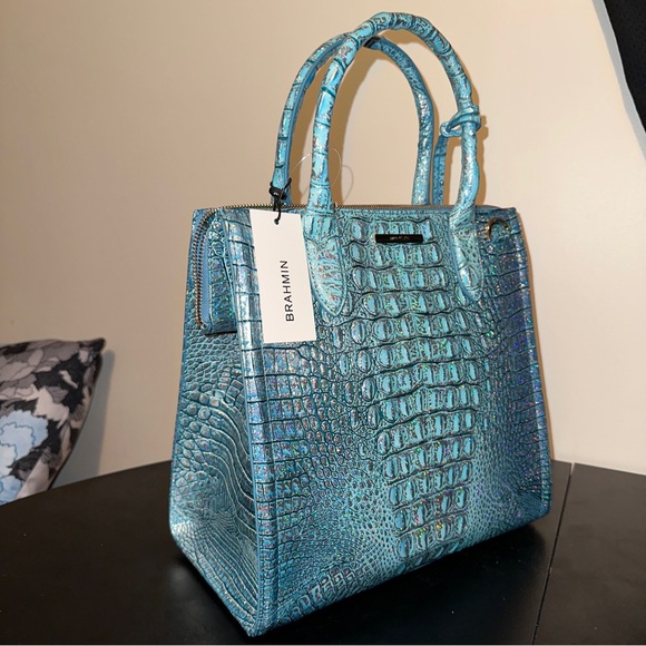 Brahmin Caroline Arctic Blue Melbourne Genuine Leather Large Satchel Purse New - Picture 3 of 16